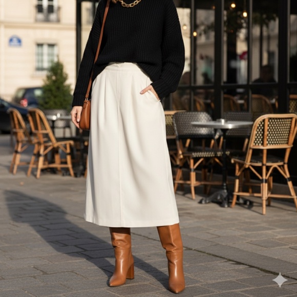 VTG 80s ivory white wool blend pleated preppy old money midi skirt EU 40 US S - Picture 3 of 14